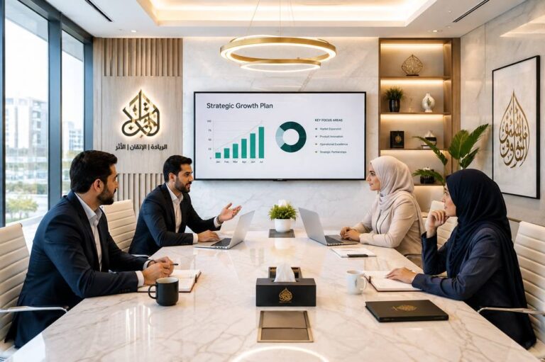 فريق عمل يستعرض خطة نمو ومؤشرات أداء