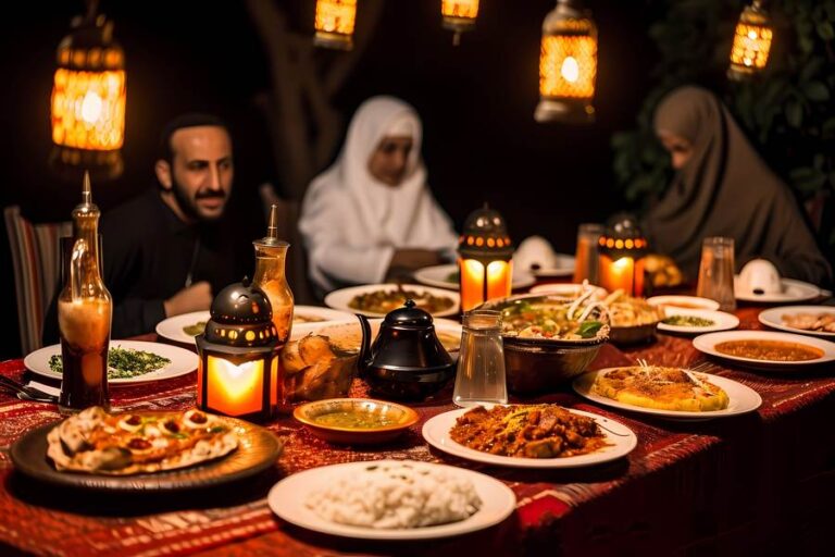 عائلة تتناول الطعام في مطعم